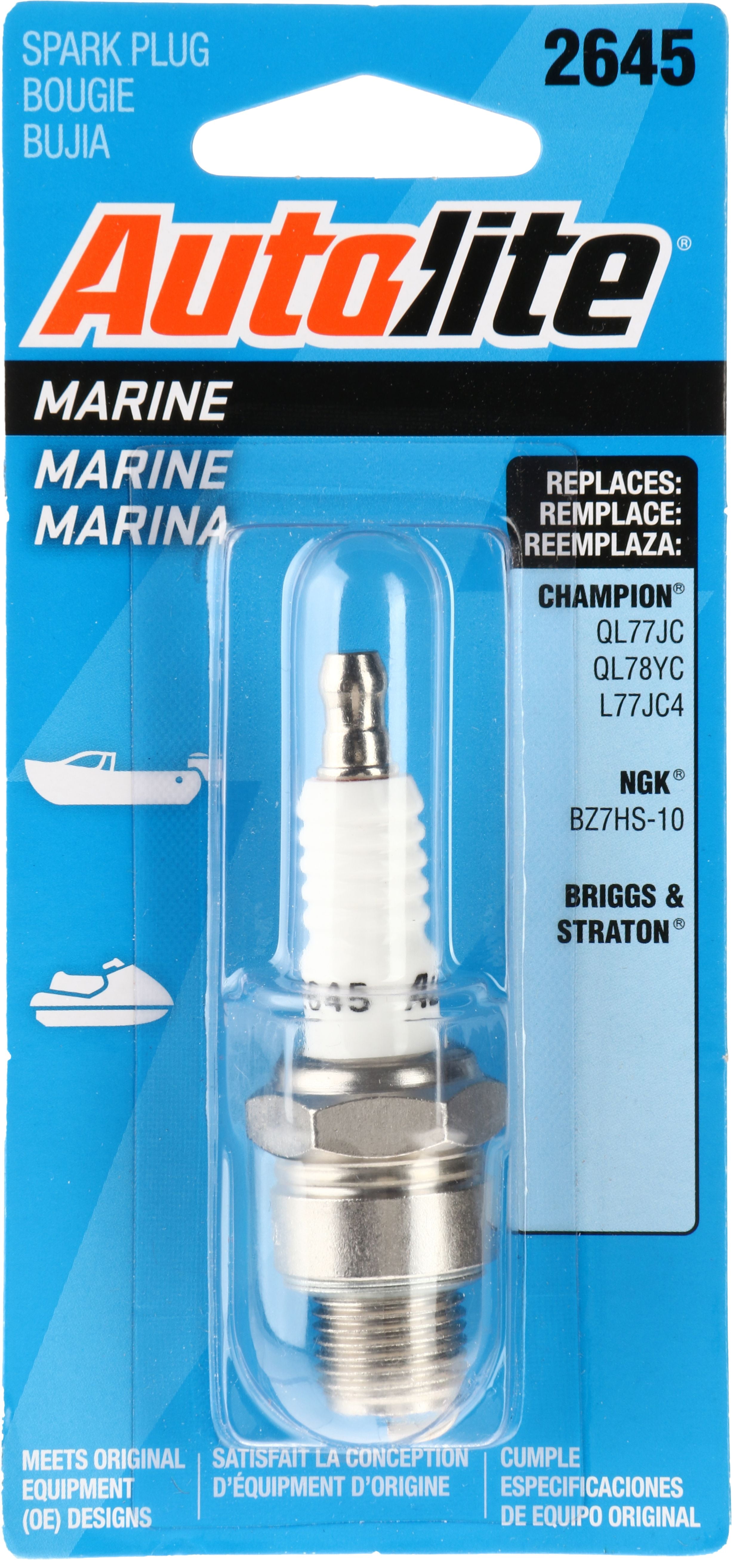 Autolite Marine Spark Plug, 2645 for Select Evinrude, Johnson, Mariner, Mercury Marine and Outboard Motors