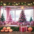 thumbnail image 6 of Pink Theme Christmas Banner Christmas Tree Design Pink Christmas Banner Gift Pattern Bow Decoration Holiday Banner for Christmas Party Indoor Celebration Family Celebration, 6 of 8