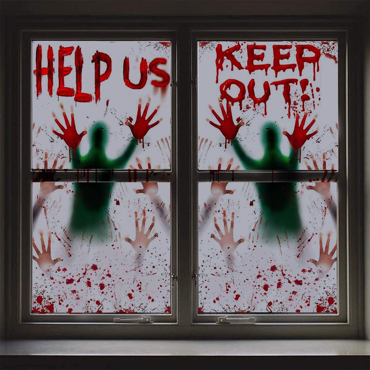 2 Pcs Giant Bloody Halloween Window Decorations Scary Silhouette