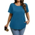 thumbnail image 3 of MOSHU Scoop Neck T-shirts for Women Short Sleeve Plus Size Tops Curved Hem Womens Shirts, 3 of 10