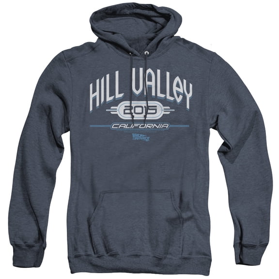 Back To The Future II Hill Valley 2015 Adult Heather Hoodie Sweatshirt Navy