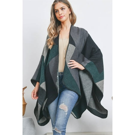 Riah Fashion OPEN FRONT GEOMETRIC SHAPE PRINT RUANA WRAP KIMONO