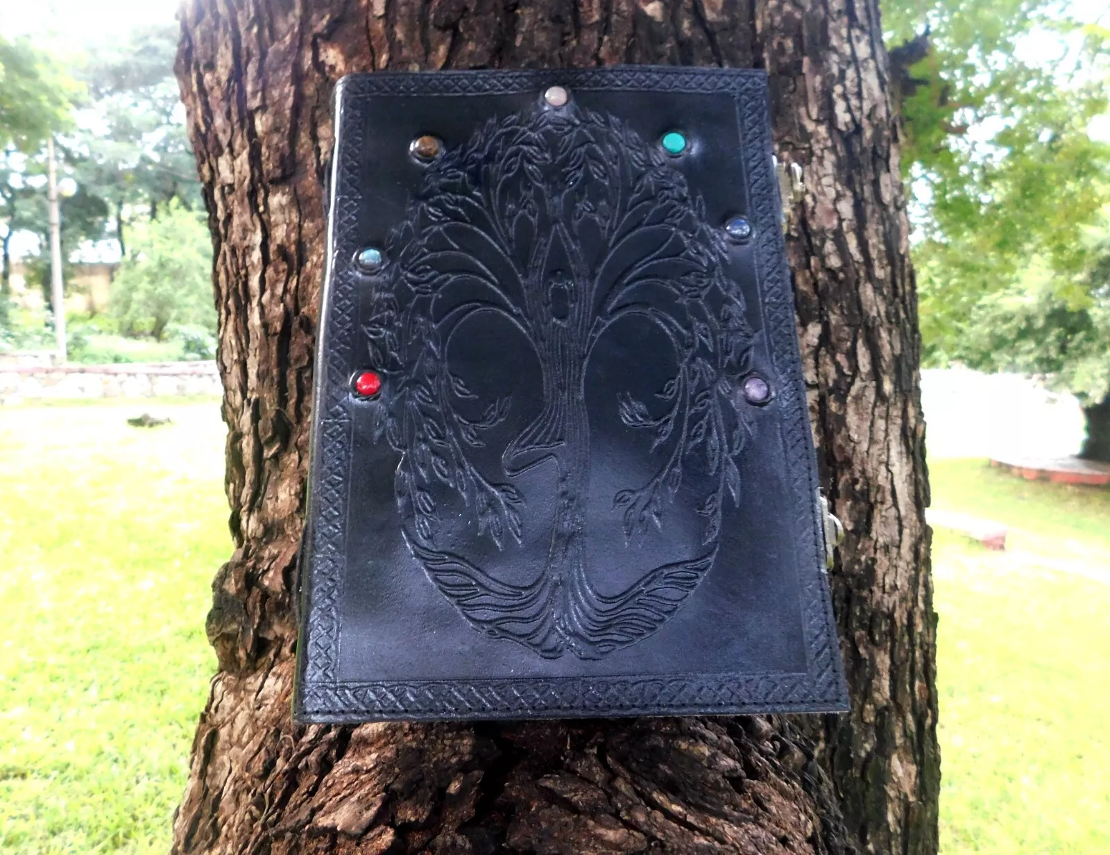 Handcrafted Embossed Design Vintage Leather Bound Journal Seven Chakra Stone Diary Blank Notebook For Men & Women