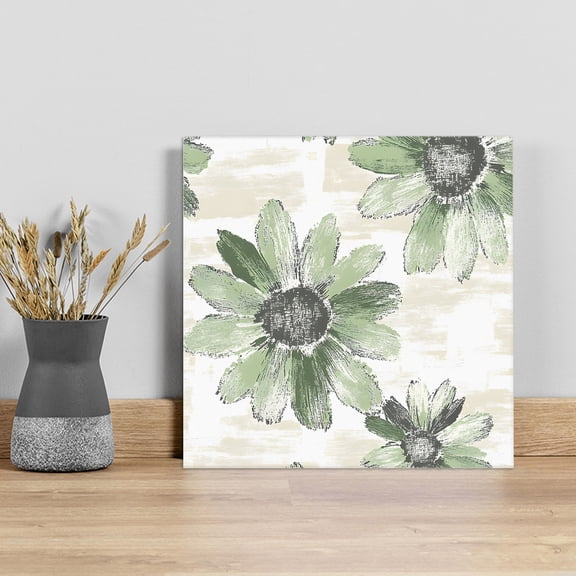 Green Sunflower Wall Art Painting on Canvas, Spring Summer Botanical Flowers Canvas Art Home Prints Wall Art Framed Modern Artwork for Living Room Bedroom Wall Decor 12x12in