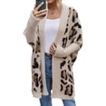 thumbnail image 3 of Women'S Y2k Open Front Knitted Sweater Leopard Print Long Batwing Cardigan Fall Winter Loose Coat Khaki L, 3 of 8