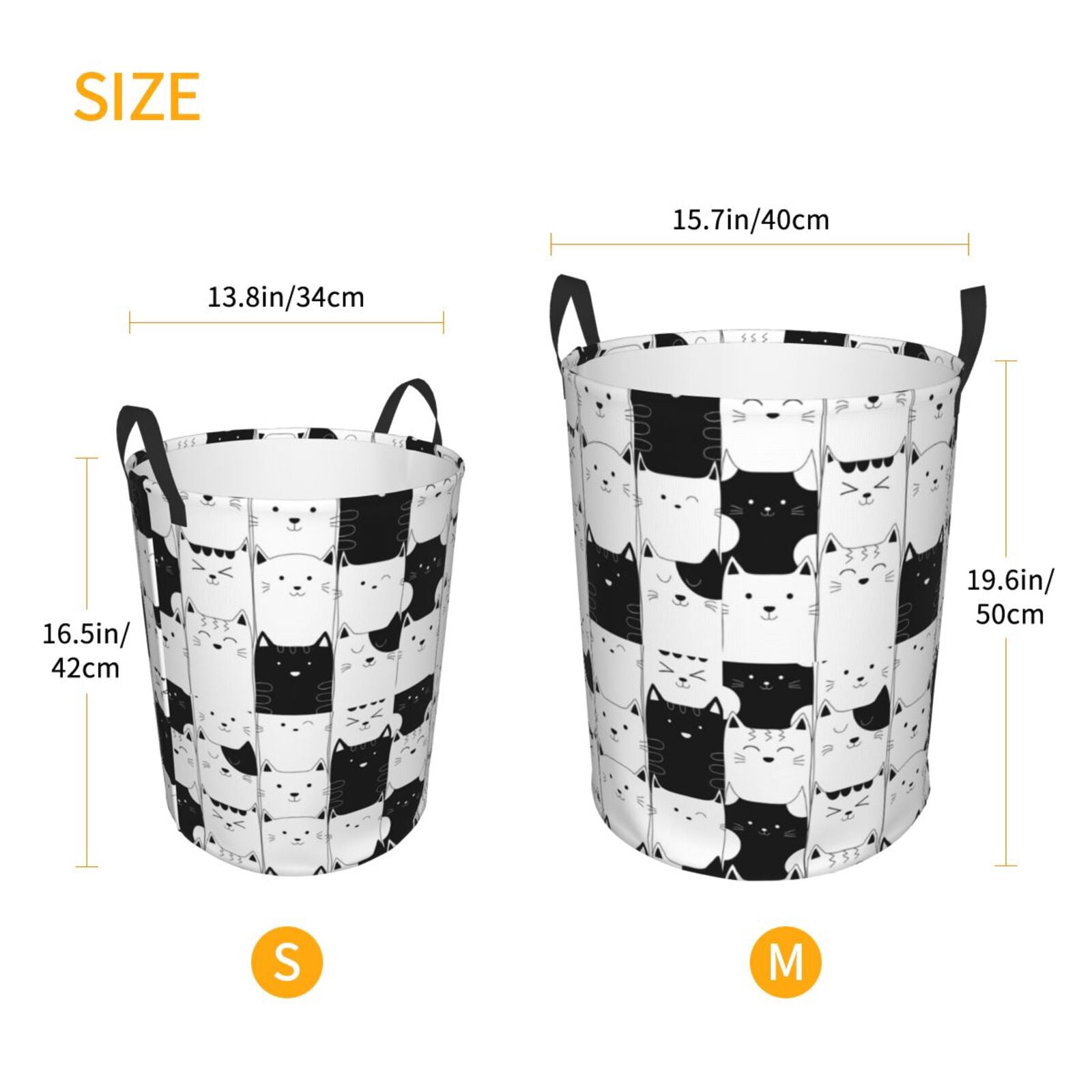 Large Laundry Basket with Handles - Doodle Cute Cat Kids Baby Dirty Clothes Laundry Hamper for Bedroom Aesthetic