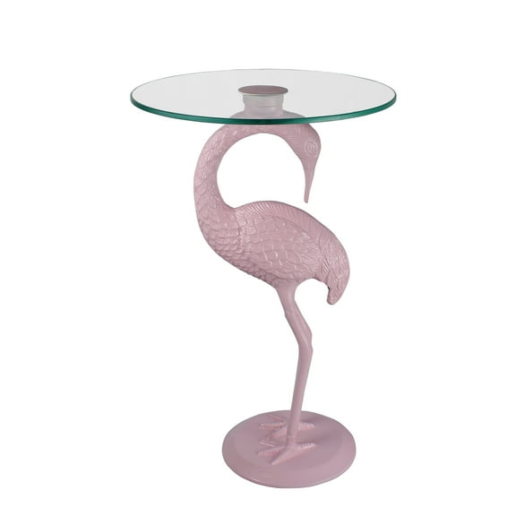 JONATHAN Y Blanche 25" Classic Mid-Century Glass Top Flamingo End Table, Pink