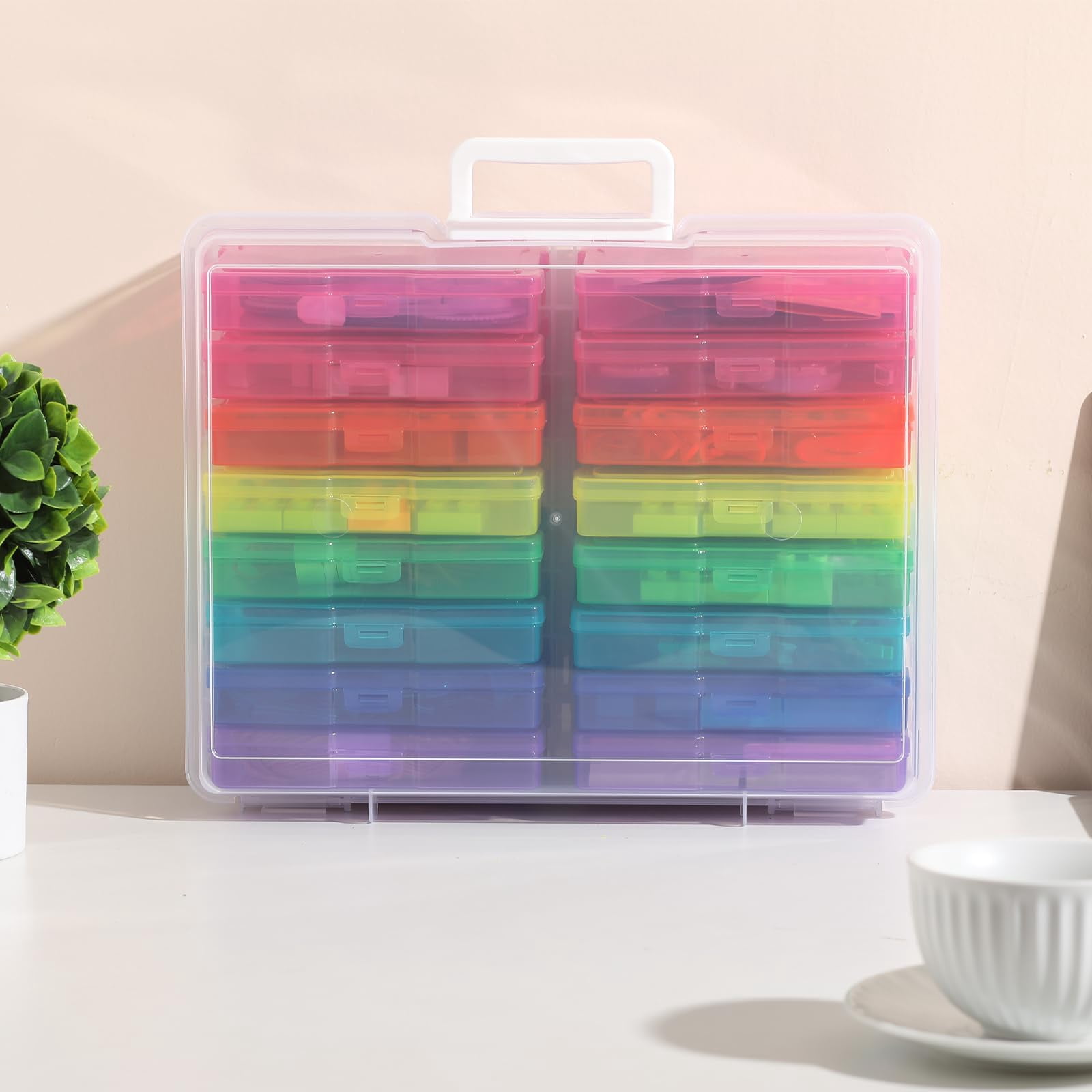 Transparent 4" X 6" Photo Cases And Clear Craft Keeper With Handle  16 Inner Organizers & Storage Box Plastic Containers (color - 2pack)
