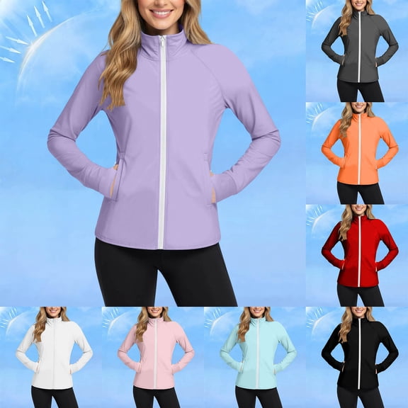 Wiyuqeen Women's Sun Shirts UPF 50 Lightweight Running Jacket UV Protection Athletic Full Zip Long Sleeve with Thumb Holes Pockets