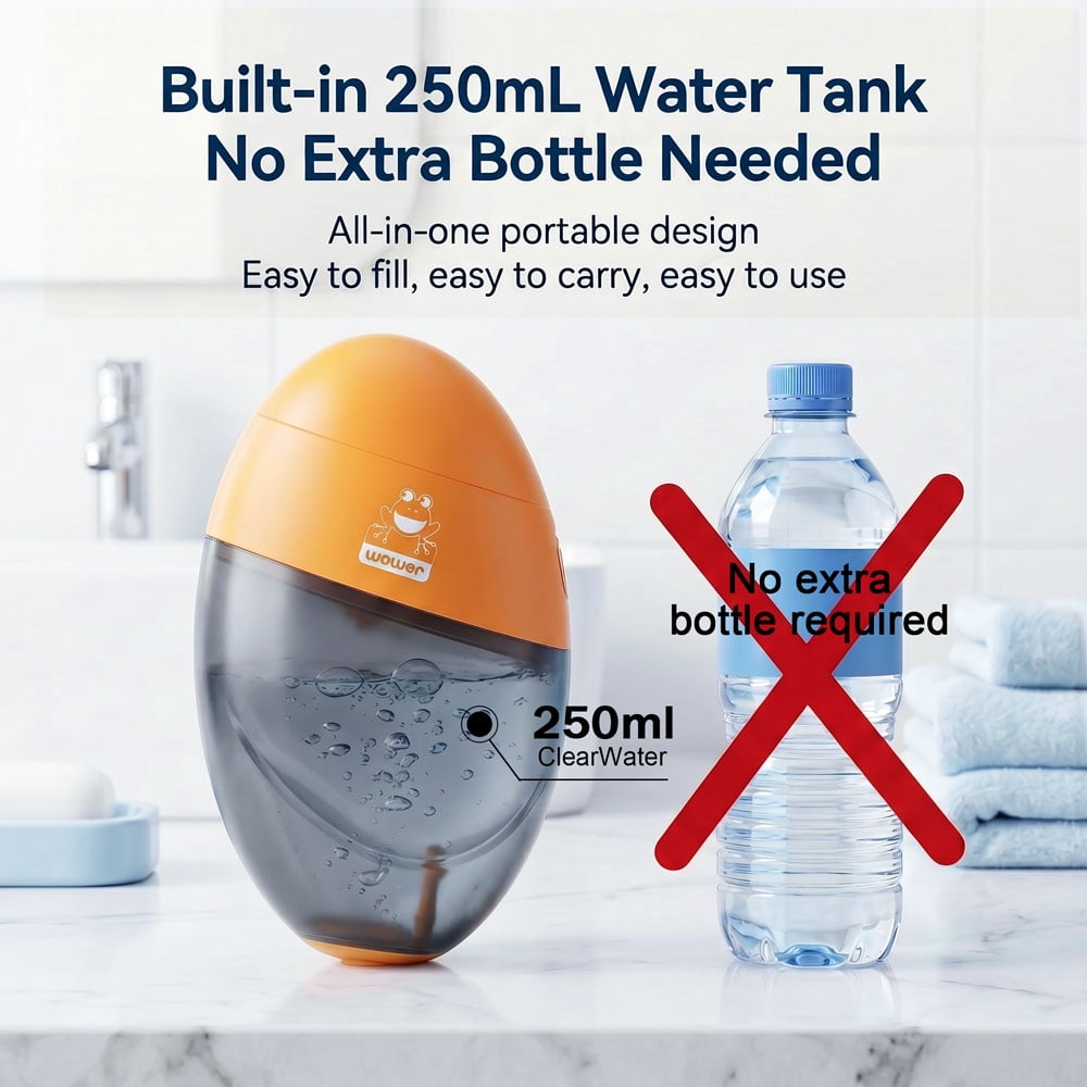 WOWER Rechargeable Portable Bidet, Electric Travel Bidet Sprayer with 300mL Water Tank, USB Charging, 2 Spray Modes