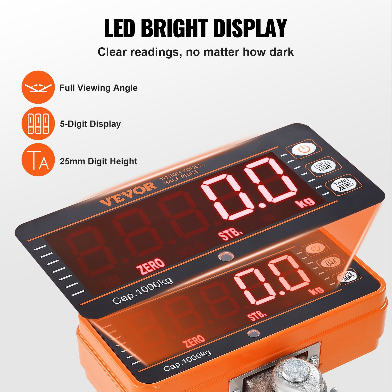 KFFKFF Digital Crane Scale Industrial Hanging Scale 2200 lbs/1000 kg Heavy Duty