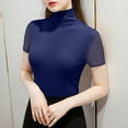thumbnail image 2 of Short Sleeve Blouses for Women Elastic Casual Mesh High Neck Top With Bottom Layer, 2 of 6