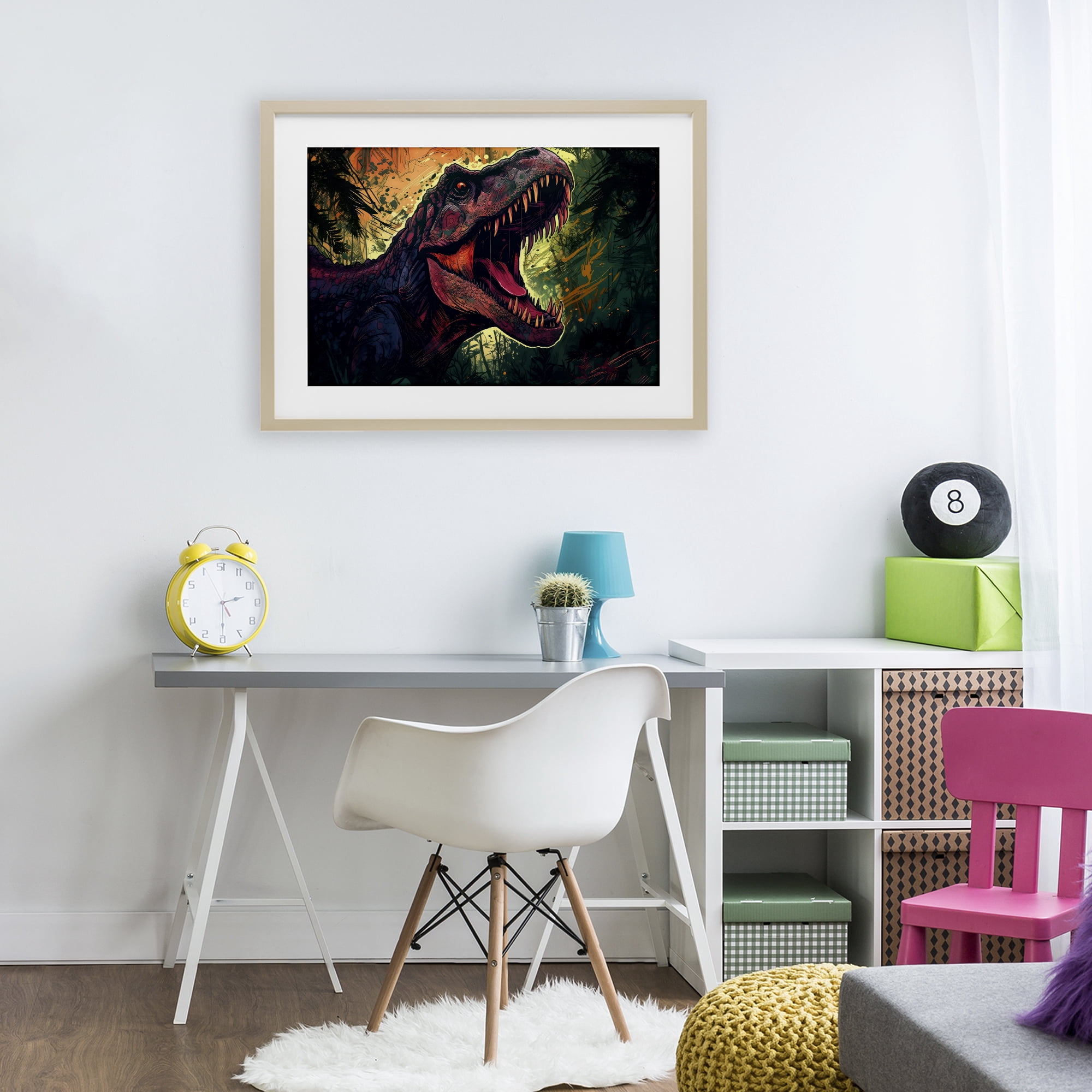 Stupell Industries Dark Roaring T-Rex Birch Framed Print Under Glass, design by Creative Studio