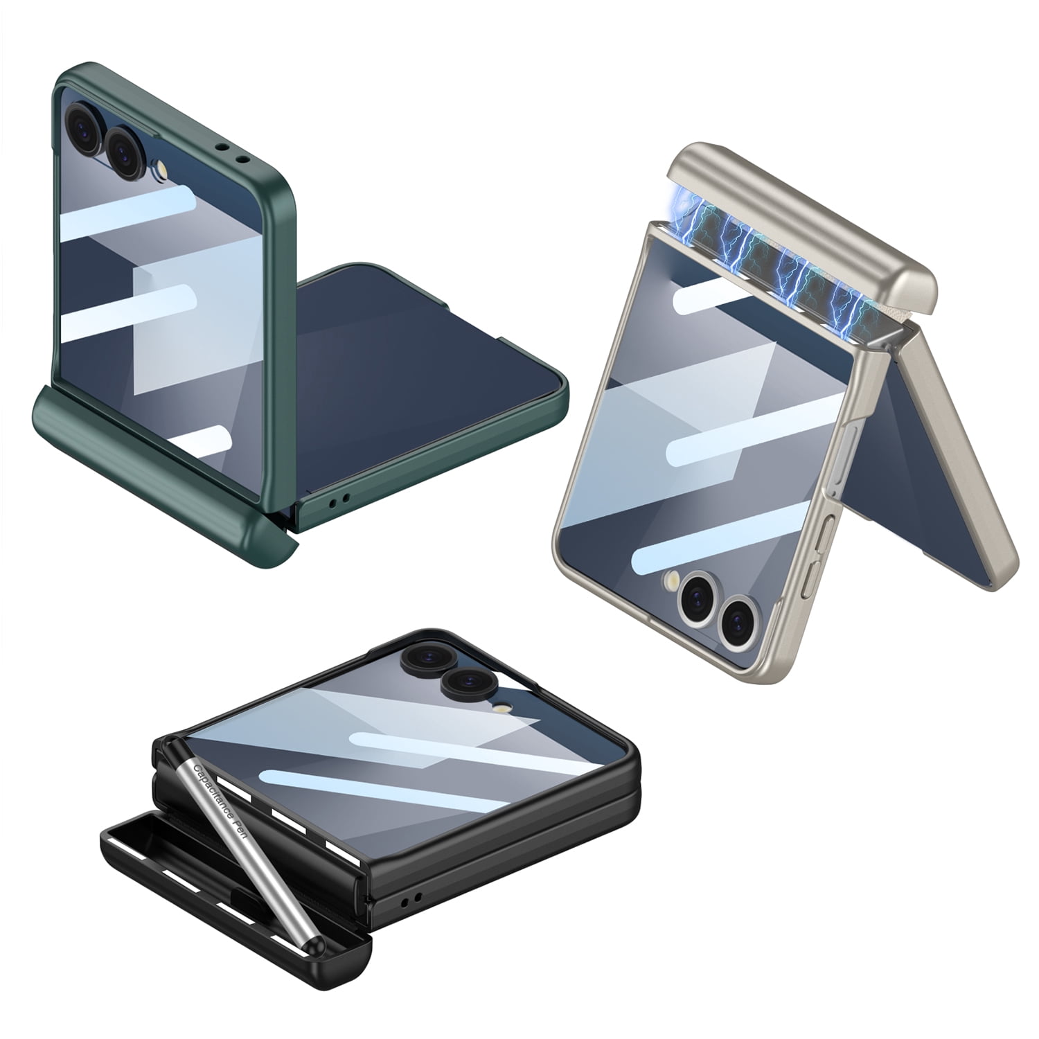 for Samsung Galaxy Z Flip 7 Case with Full Hinge Protection, Includes Stylus + Holder, Tempered Glass for Small Screen, Ultra-Slim & Lightweight Phone Cover for Samsung Galaxy Z Flip 7 - Matachegreen