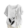 thumbnail image 2 of Aqestyerly Haut à Manches Courtes en Solde, T-Shirt Décontracté en Lin à Col Rond Imprimé pour Femmes, Coupe Décontractée/blanc (TTG), 2 of 4