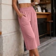thumbnail image 4 of StSilkitty Womens Casual Capris Solid Color High Waist Elastic Wide Leg Cropped Pants with Pockets Soft Comfy Capri Trousers, 4 of 9