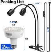 Barrina Orbgrow OG11A2 Clip On Grow Lights for Indoor Plants Integrated Stepless Dimming & Timing 5000K 22W(2 x 11W, 200 Watt Equiv) Full Spectrum 2-Gooseneck with E26 Plant Light Bulbs