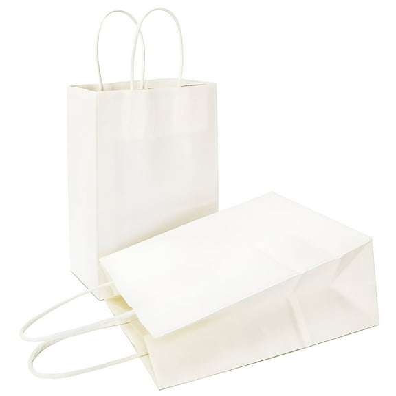 QAYOZ White Gift Bags Mini Small Kraft Paper Bags with Handles (4.7 x 2.4 x 6 in,White,12 Pcs)
