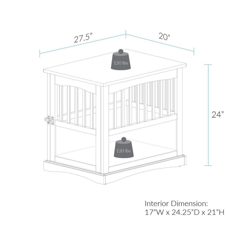 FurniFact Walnut Dog Kennel Furniture with Gate, Solid Wood Dog Crate End Table