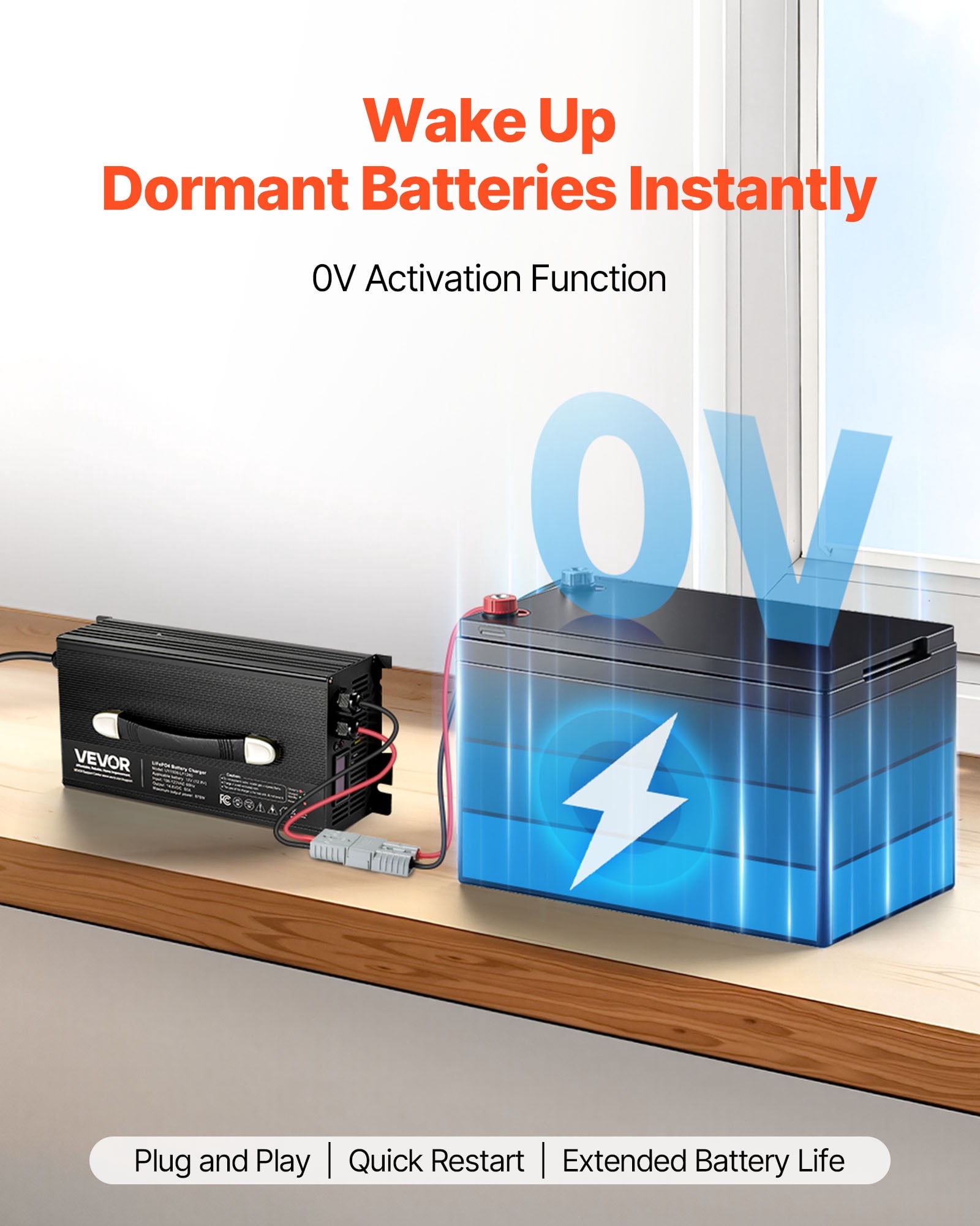 VEVOR 12V 60A Lithium Battery Charger, 14.6V, AC-DC LiFePO4 Smart Charger, with Anderson Connector, LED Indicator, 0V Activation, for Lithium LiFePO4 Deep Cycle Rechargeable Batteries of Boat, RV