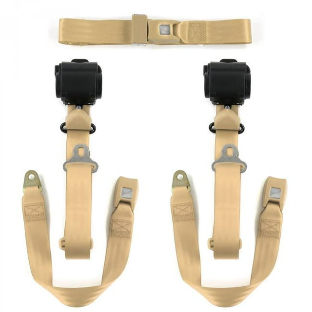 Chevy Cavalier 1982-1994 Standard 3 Point Tan Retractable Bench Seat Belt Kit - 3 Belts