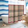 thumbnail image 5 of No Hook Shower Curtain with Built-in Rings - Red Brown Plaid Washable Waterproof Fabric Bathroom Curtains for Hotel,Rentals, 60 X 72 Inch Long , Country Farmhouse Checkered, 5 of 9