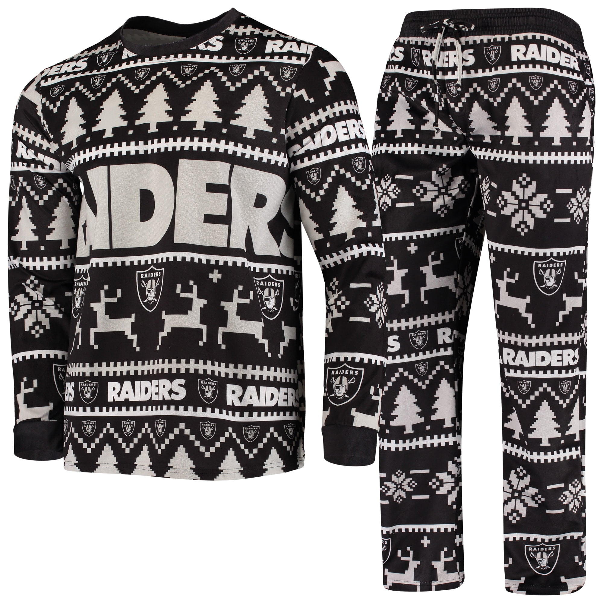 Las Vegas Raiders Holiday Wordmark Ugly Pajama Set Black Walmart