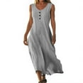thumbnail image 2 of Mohiass Cotton Linen Dresses for Women 2025 Summer Casual V Neck Sleeveless Maxi Dress Flowy Beach Vacation Travel Dress Gray M, 2 of 7