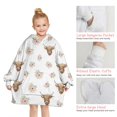 thumbnail image 6 of White Highland Cow Flower Pattern Blanket Hoodies for Kids 6-13YR Oversize Wearable Blanket Hoodies for Boys Girls Teens, 6 of 7