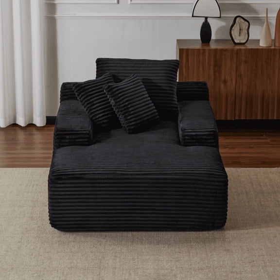 66'' Oversized Sleeper Chair Chaise Lounge Chair Upholstered Sofa Bed for Living Room Black