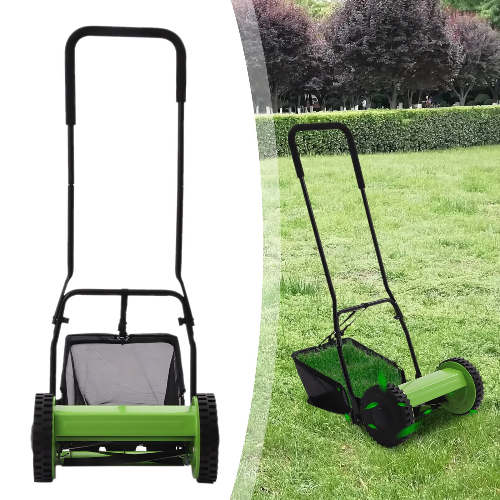 DENEST 12 Manual Lawn Mower Hand Push Walk-Behind Grass Catcher 5 Blade  Portable 