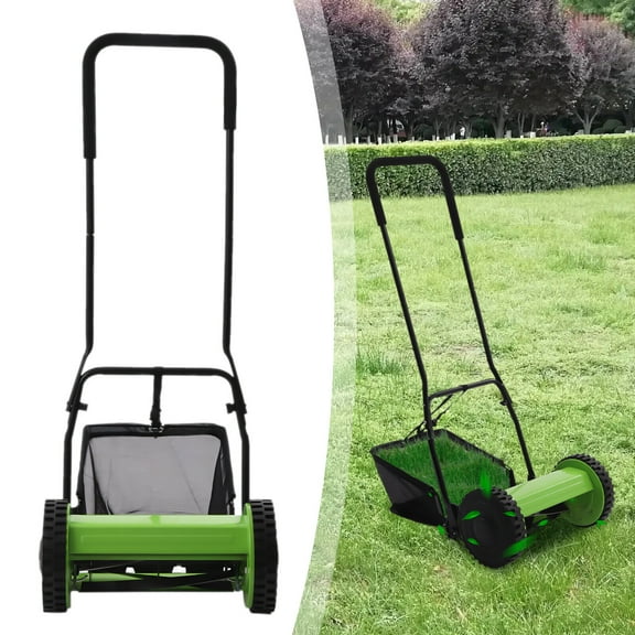Miumaeov 12" Manual Lawn Mower Garden Hand Push Walk Grass Catcher 2 Wheels W/5 Blades