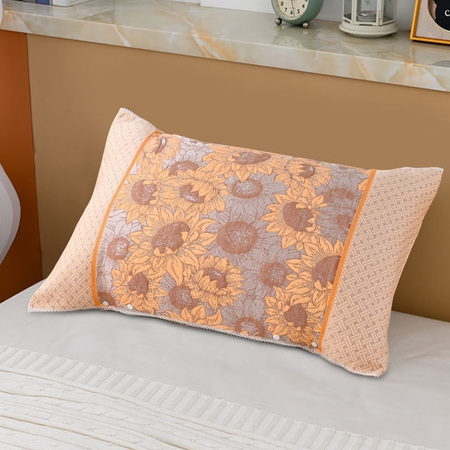 Juego de fundas de almohada de algodón con estampado floral | Tamaño estándar de 50 x 108 cm | Tejido transpirable y antibolitas | Azul claro, rosa, gris y amarillo | Ropa de cama suave para la