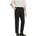thumbnail image 4 of Lovskoo Men's Dress Panst Flat Front Trendy Casual Solid Color Pockets Elastic Waist Dress Pants Cropped Pants Black, 4 of 5