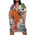 thumbnail image 2 of Vestido de noche holgado con bolsillos y estampado de peces koi para mujer, 2 of 7