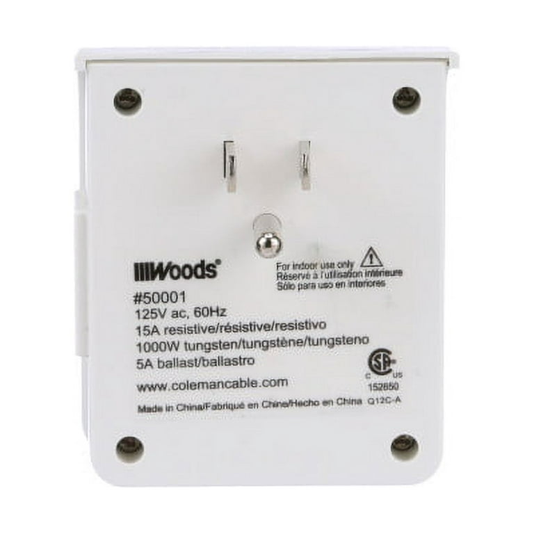 Woods® Indoor 24-Hour Mechanical Timer, 2-Outlets, 2-Conductor