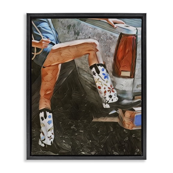 Stupell Industries Transitional Round Up Cowgirl Boots Black Floating Frame Canvas Art, 17 x 21, by Jesse Keith