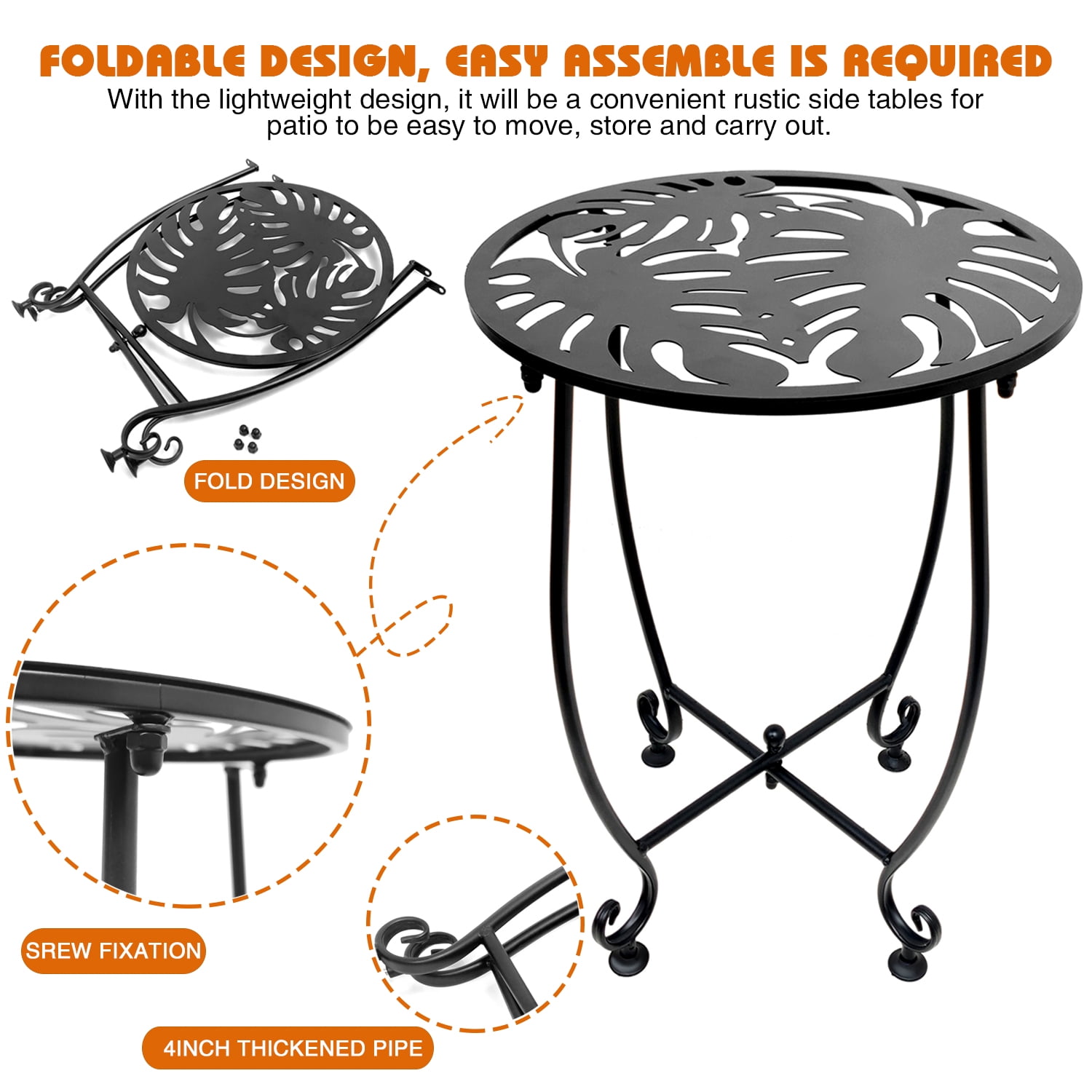 KABB Round Iron End Table, Black (1 Piece)