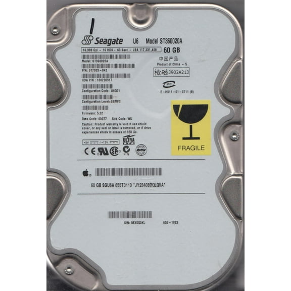 ST360020A, 5EX, WU, PN 9T7003-042, FW 5.32, Seagate 60GB IDE 3.5 Hard Drive