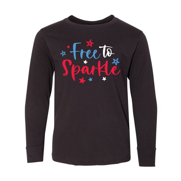 Inktastic 4th of July Free to Sparkle in Red White and Blue Long Sleeve Youth T-Shirt