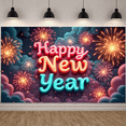 thumbnail image 4 of Festive Design Happy New Year Banner Fireworks Display Decorative Backdrop Colorful Celebration Polyester Material for Party Decoration Event Decoration Holiday Celebration, 4 of 9