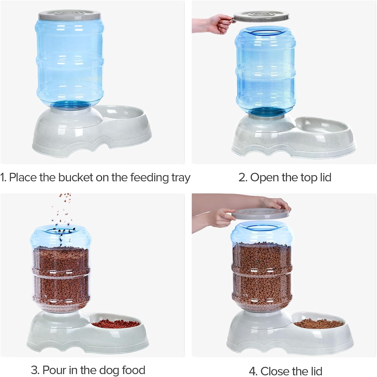 3 Gallon Gravity Feeder Automatic Dog Food Dispenser for Large Breed Pets with Easy Clean Design