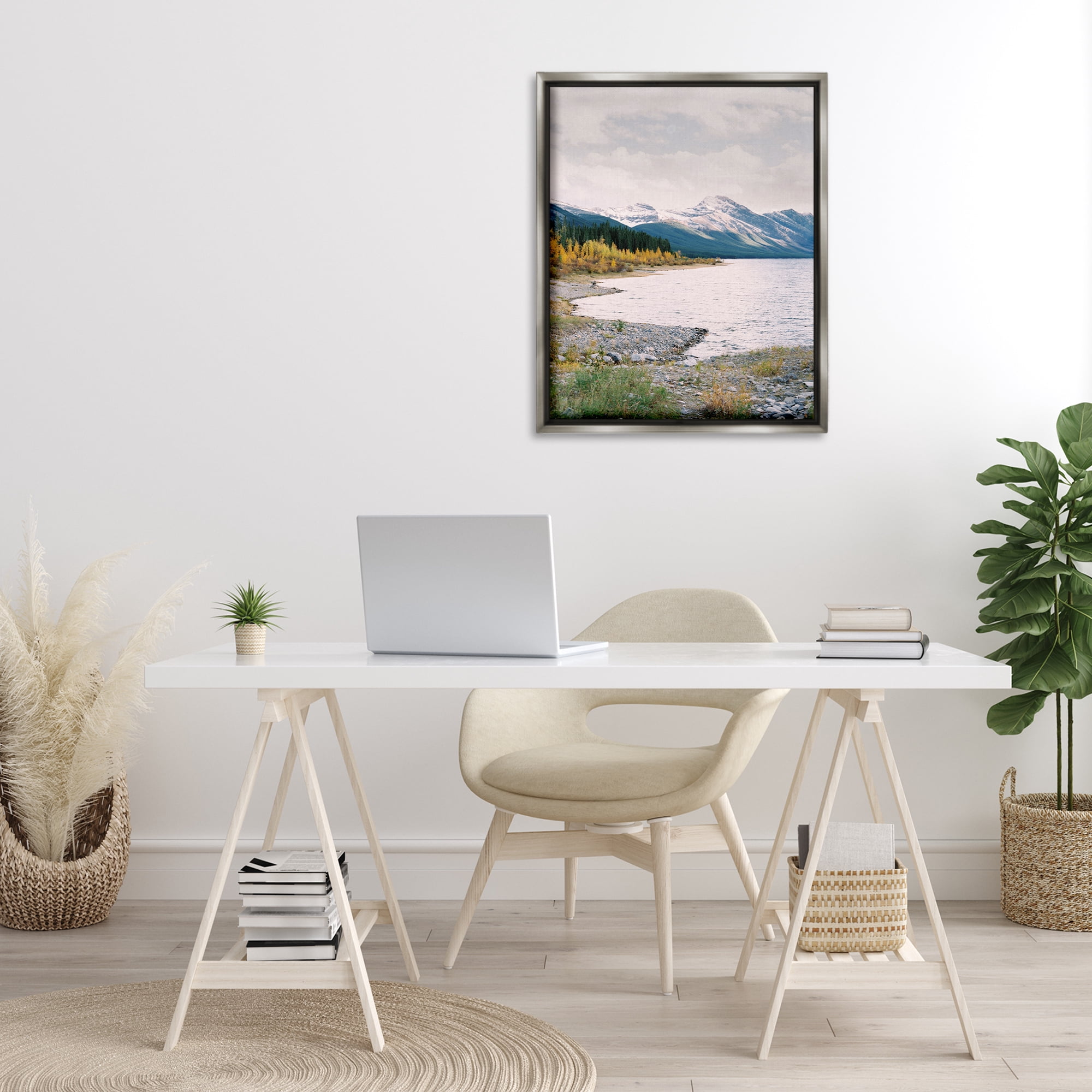 Stupell Industries Mountain Region Shore Landscape Photography Gray Floater Framed Art Print Wall Art, 25 x 31