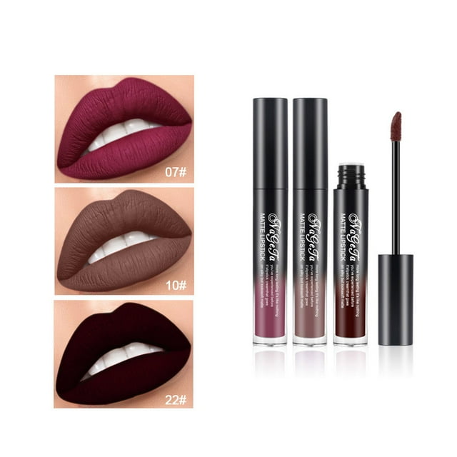 Ensemble de Rouges à Lèvres Liquides Mats Série Rouge Baie 3 Pcs Kit de Brillant à Lèvres Velouté Tenue Longue Tenue Ne Colle Pas au Verre et Ne Déteint Pas Ensemble de Maquillage pour Tous les sous-Tons de Peau (Ensemble 3 Couleurs 12)