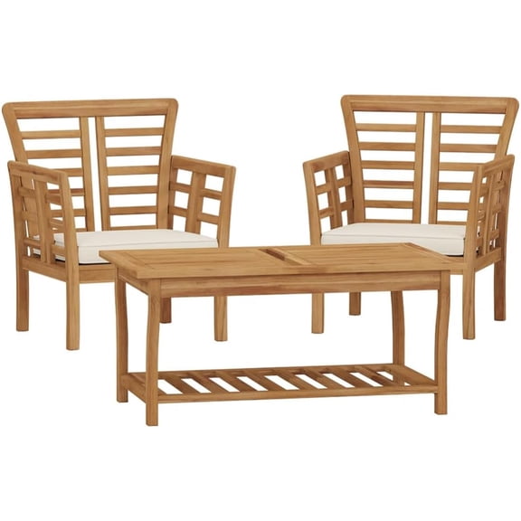 Rugerasy 3PC Garden Club Chairs Sets,Patio Furniture Sets with 2 Club Chairs,Table,Slat Panel Design Wear Resistance Acacia,Wood Frame,Brown