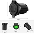 thumbnail image 3 of Cigarette Lighter Socket for Car, Boat, Motorcycle, Atv, Mobile Home, Cigarette Lighter, Socket, 12 V, Waterproof Plug, Green Light, 3 of 7