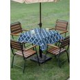 thumbnail image 2 of Square Outdoor Tablecloth With Umbrella Hole And Zipper– Steel Blue White Geometric Waterproof Patio Table Cover for Party, Picnic, Backyard, 60"x60" , Minimalist Morocco Pattern, 2 of 8