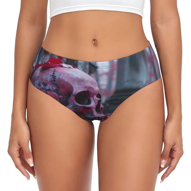 Fotbe Gothic Red Skull Cemetery Calzones Estampados para Mujer – Ropa Interior de Algodón, Cómoda, Suave y Elástica-X-Small