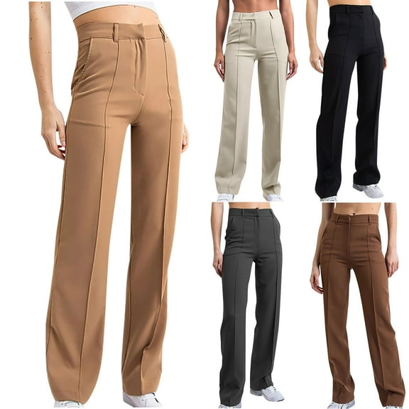 Azrian Womens Plus Size Fashion High Waist Wide Leg Pants Solid Color Versatile Casual Suit Pants