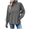 thumbnail image 1 of aDJFDGT Open Knit Sweaters for Women Summer Ladies' Loose Pullover Sweater Round Neck Split Hem Sleeve Solid Color Knit Sweater, 1 of 6